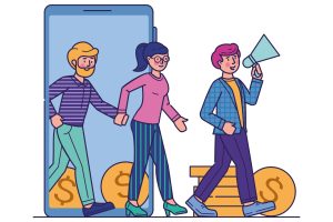 an image of three friends walking together get featured on Centre.C's Refer and Earn program.